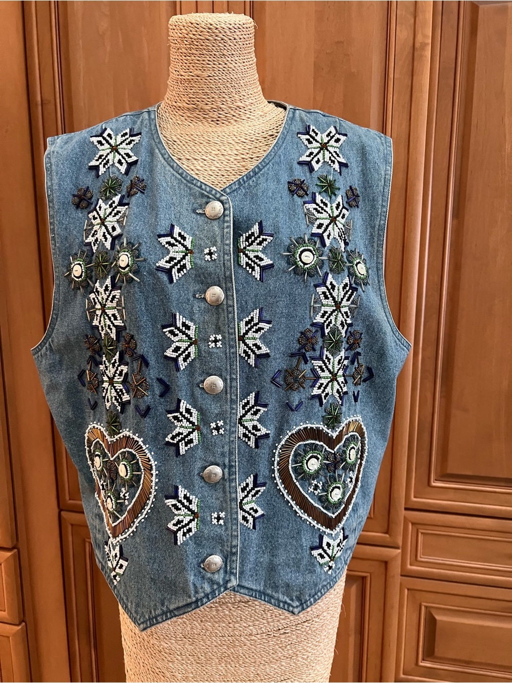 Vintage Embroidered beaded Denim Vest